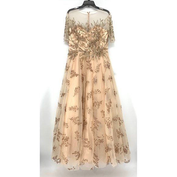 Mac Duggal Dress 79317 Champagne Embellished Illusion Gown NWT - Picture 3 of 16